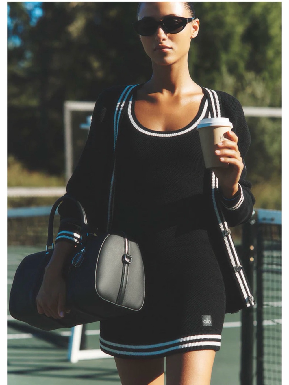 ALO Yoga Black Knit Tank Dress with White Trim - Picture 4 of 7